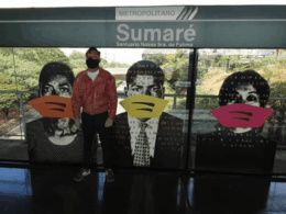 Máscaras são colocadas nos retratos artísticos da estação Sumaré