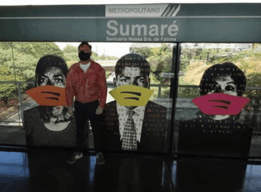 Máscaras são colocadas nos retratos artísticos da estação Sumaré