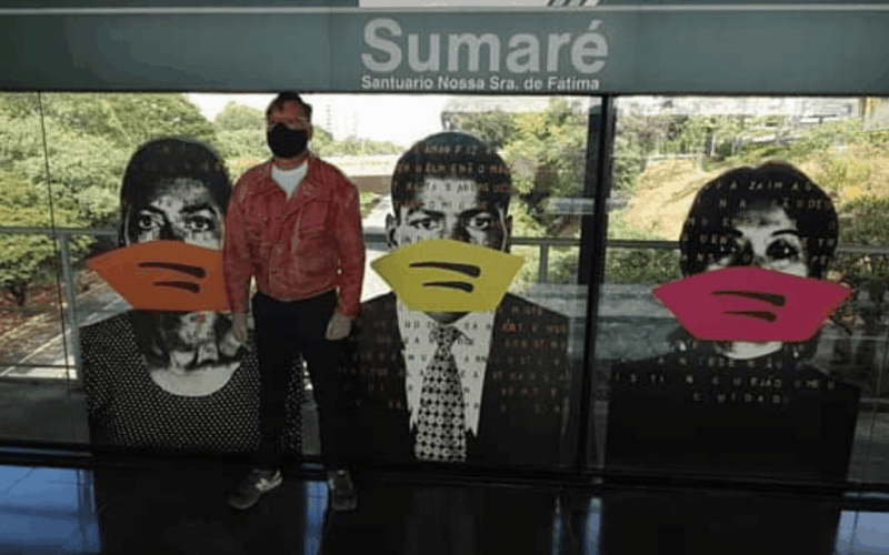 Máscaras são colocadas nos retratos artísticos da estação Sumaré